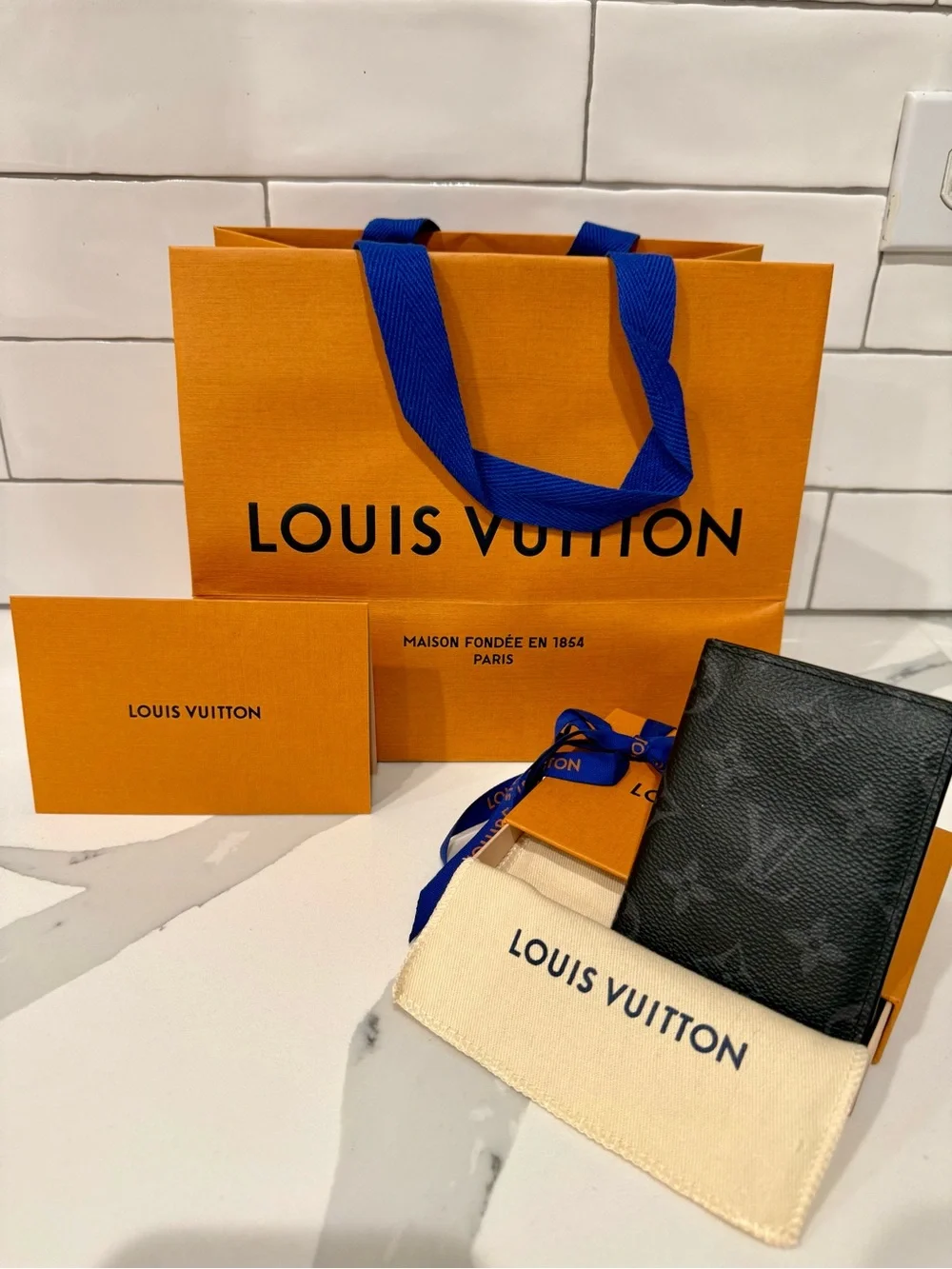 Louis Vuitton Black Monogram Canvas Card Sleeve with Orange Gift Packaging